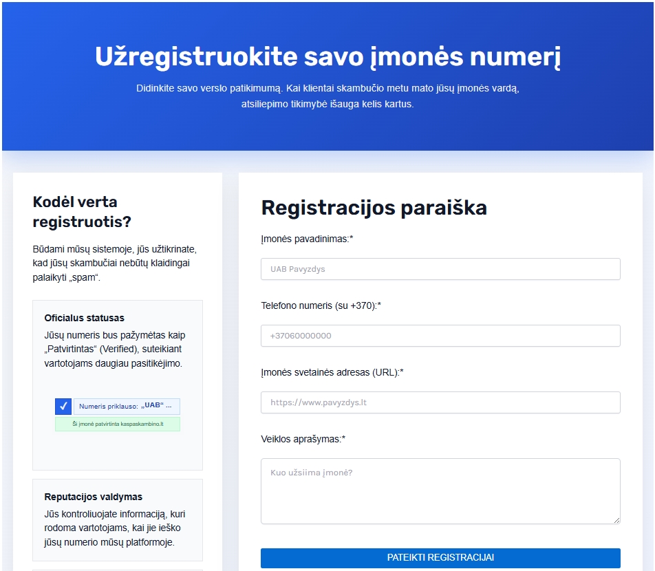 Numerio registracija įmonėms